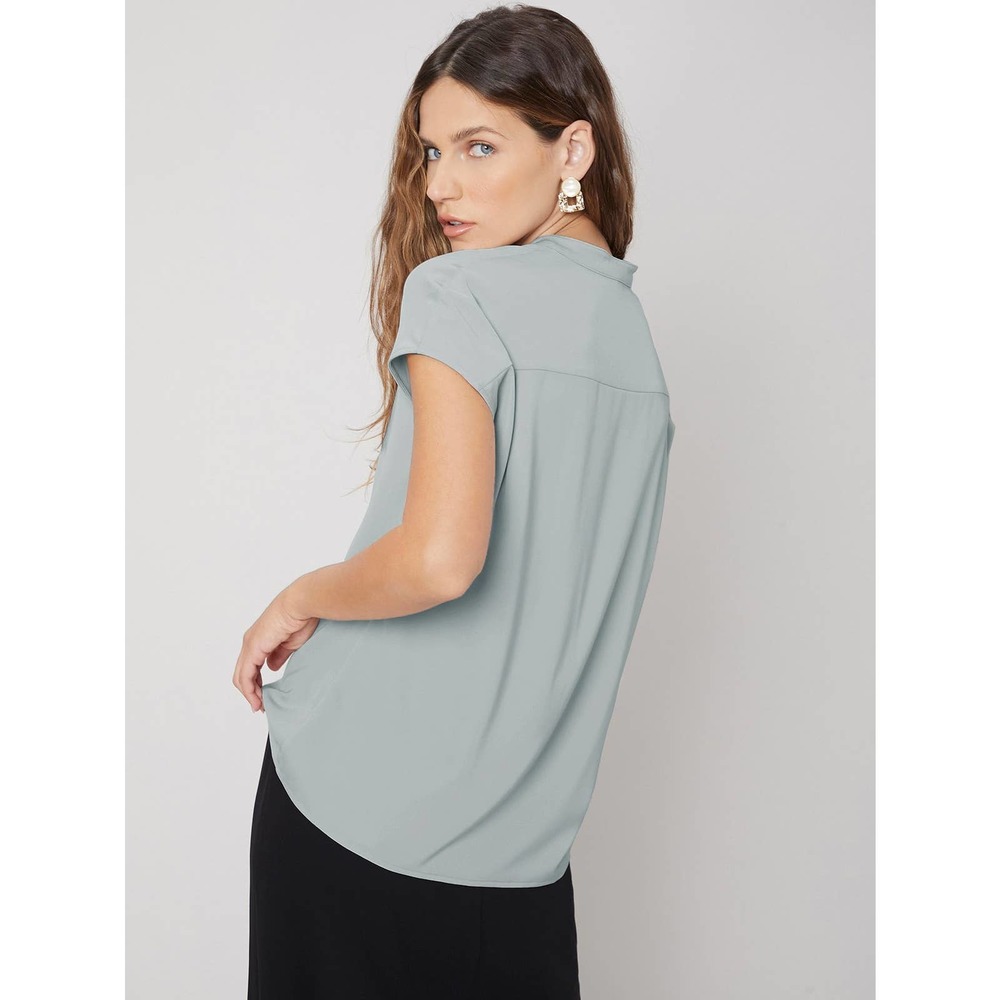 Short sleeve v neck STRAIGHT BATWING SLEEVE TOP light gray - Picture 9 of 11